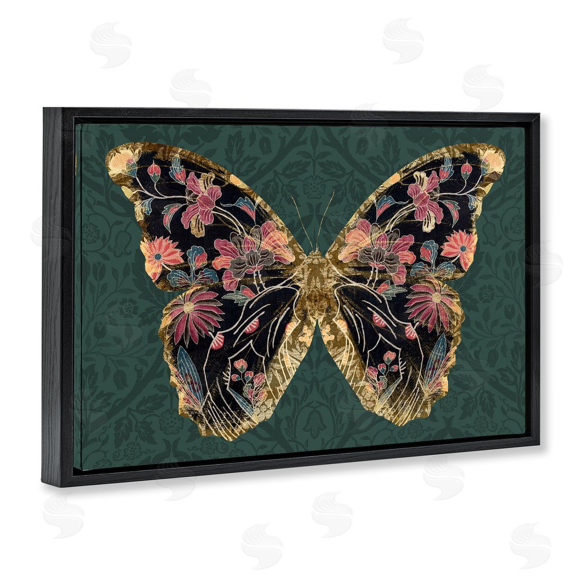 Victoria Barnes Ornate Pattern Butterfly Black Floating Frame Canvas Wall Art Print