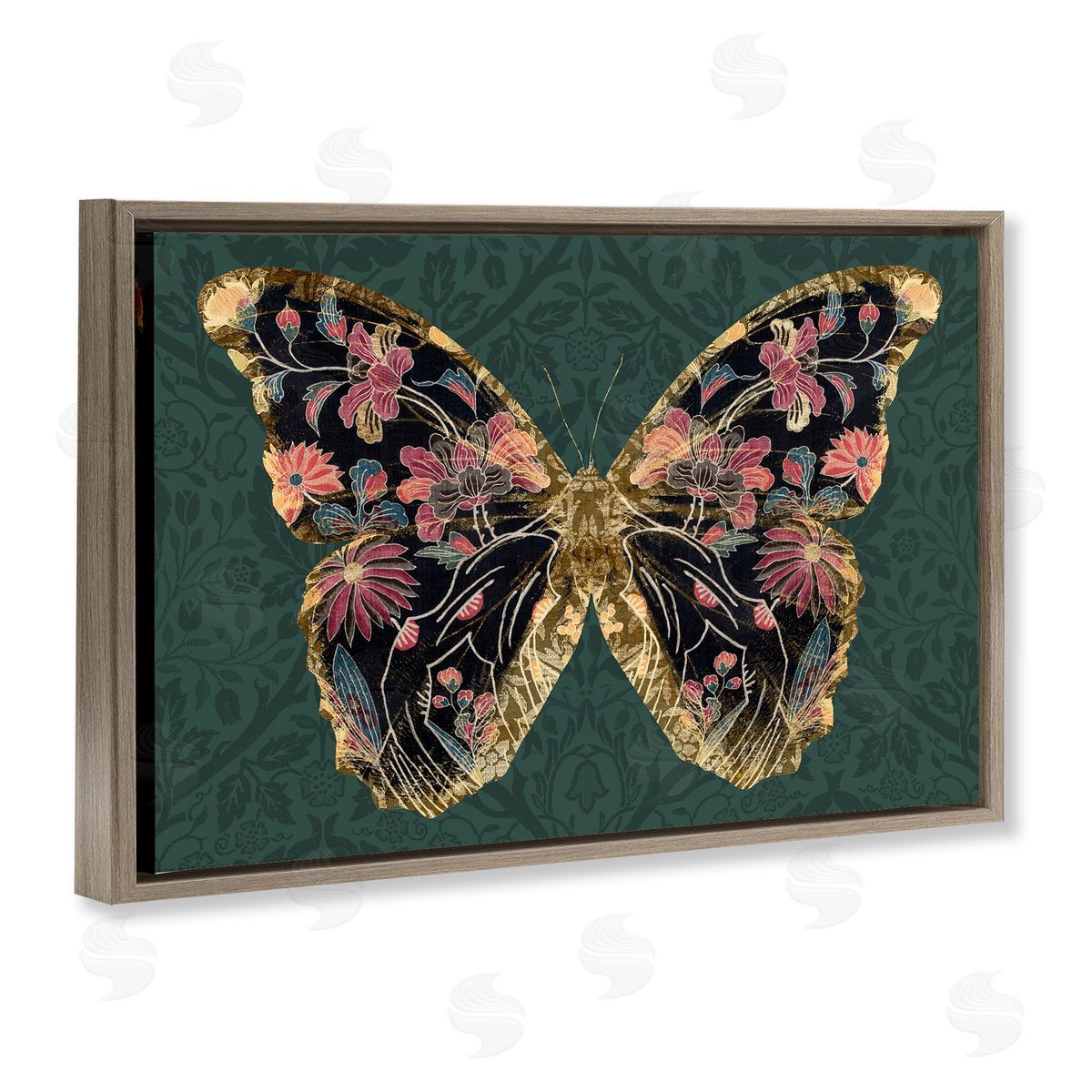 Victoria Barnes Ornate Pattern Butterfly Brown Floating Frame Canvas Wall Art Print