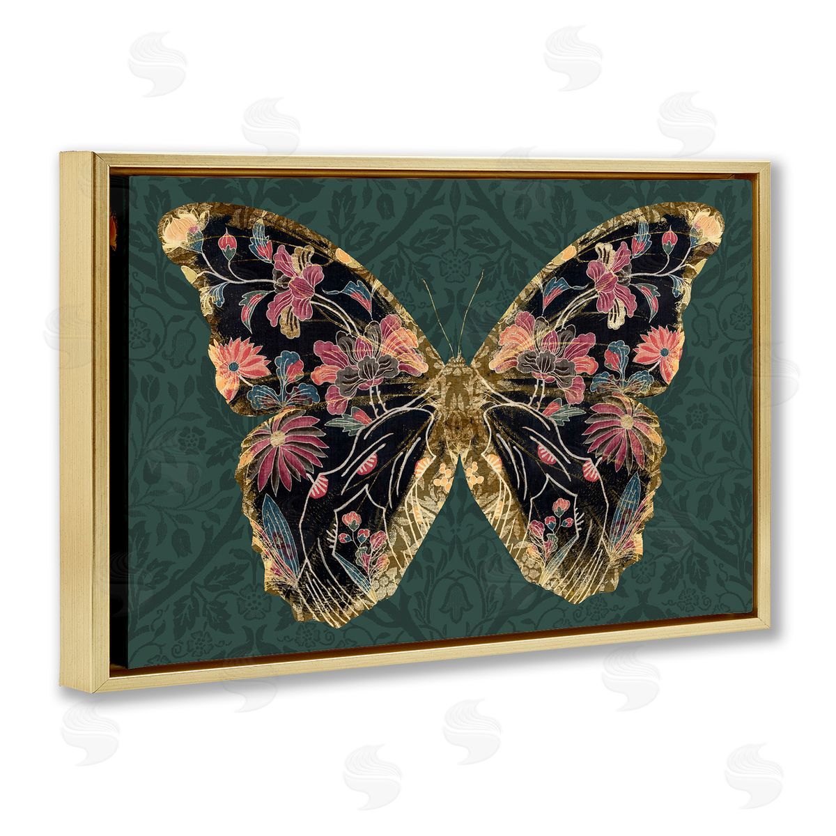 Victoria Barnes Ornate Pattern Butterfly Gold Floating Frame Canvas Wall Art Print