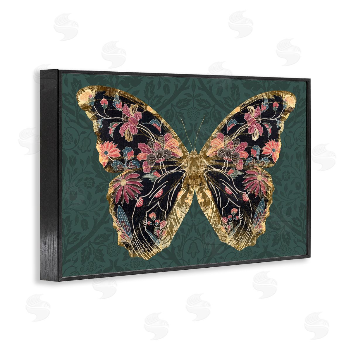 Victoria Barnes Ornate Pattern Butterfly Black Framed Giclee Wall Art Print