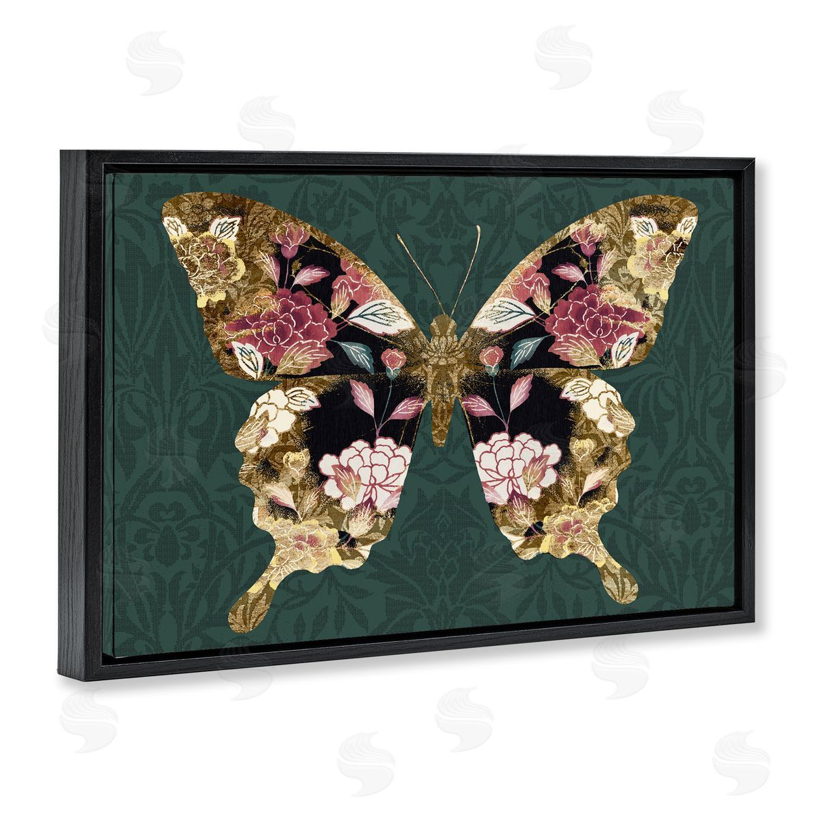 Victoria Barnes Rococo Butterfly Pattern Black Floating Frame Canvas Wall Art Print