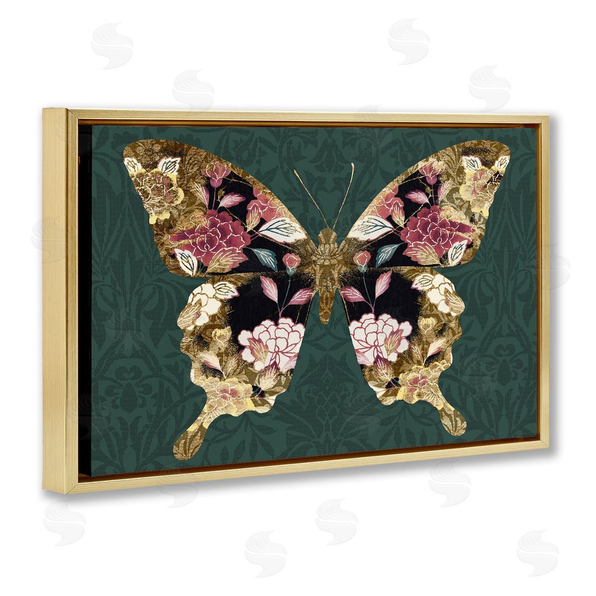 Victoria Barnes Rococo Butterfly Pattern Gold Floating Frame Canvas Wall Art Print