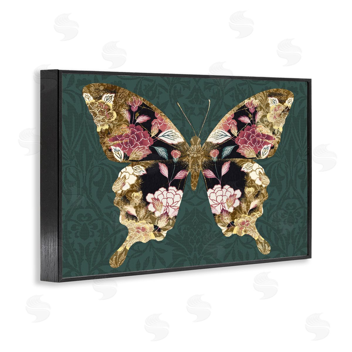 Victoria Barnes Rococo Butterfly Pattern Black Framed Giclee Wall Art Print