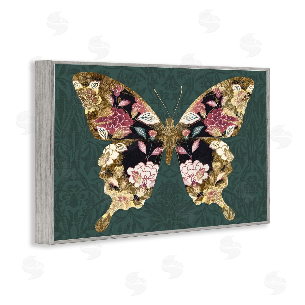 Victoria Barnes Rococo Butterfly Pattern Gray Framed Giclee Wall Art Print