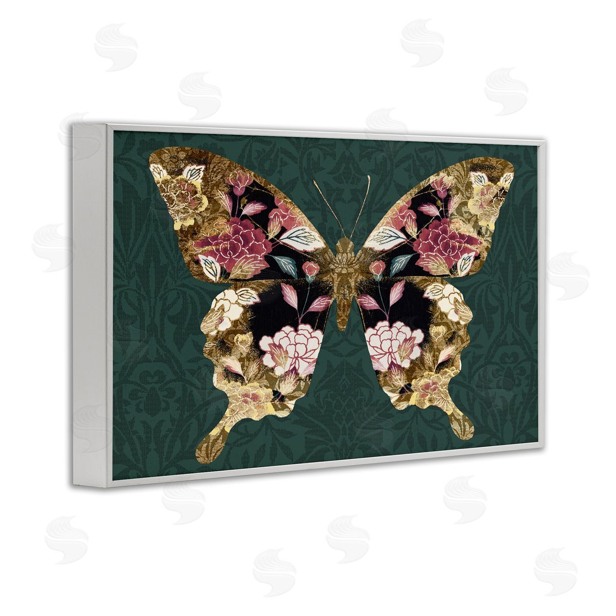 Victoria Barnes Rococo Butterfly Pattern White Framed Giclee Wall Art Print