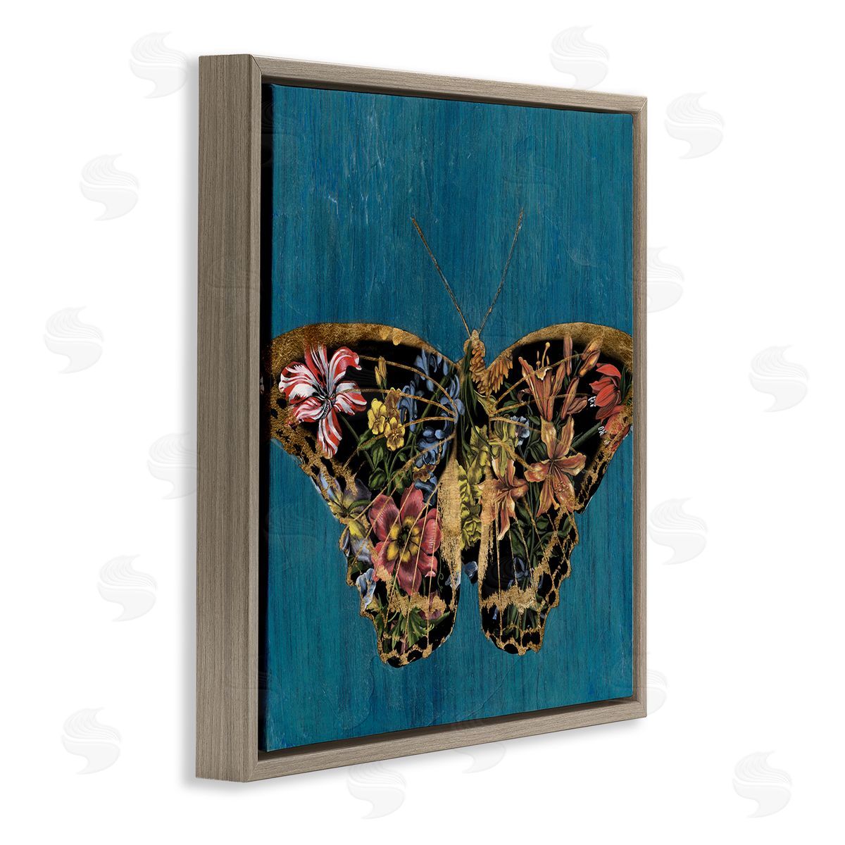 Naomi McCavitt Lily Pattern Butterfly Brown Floating Frame Canvas Wall Art Print