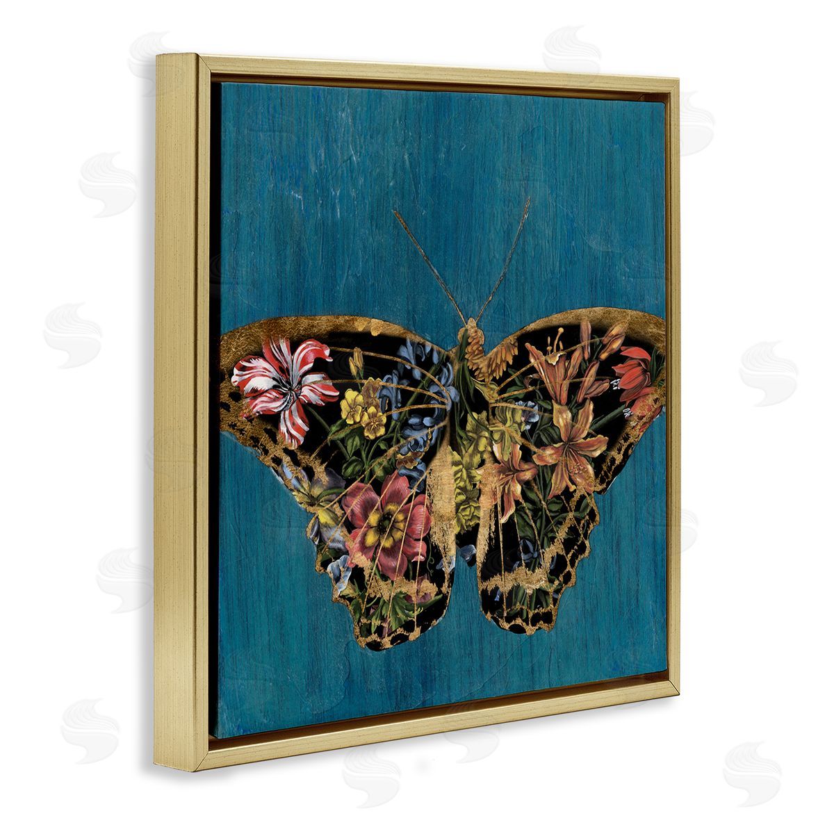 Naomi McCavitt Lily Pattern Butterfly Gold Floating Frame Canvas Wall Art Print