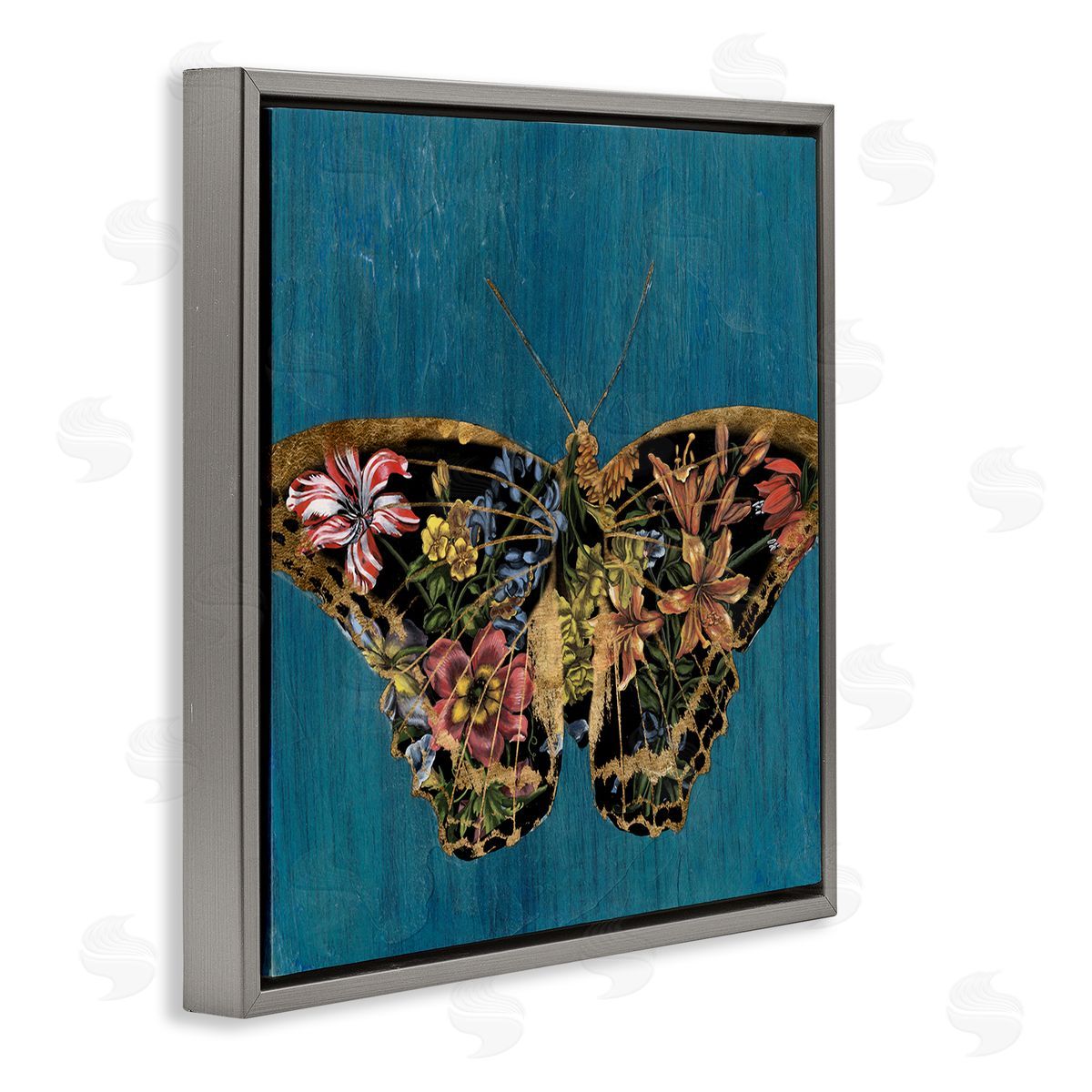 Naomi McCavitt Lily Pattern Butterfly Gray Floating Frame Canvas Wall Art Print