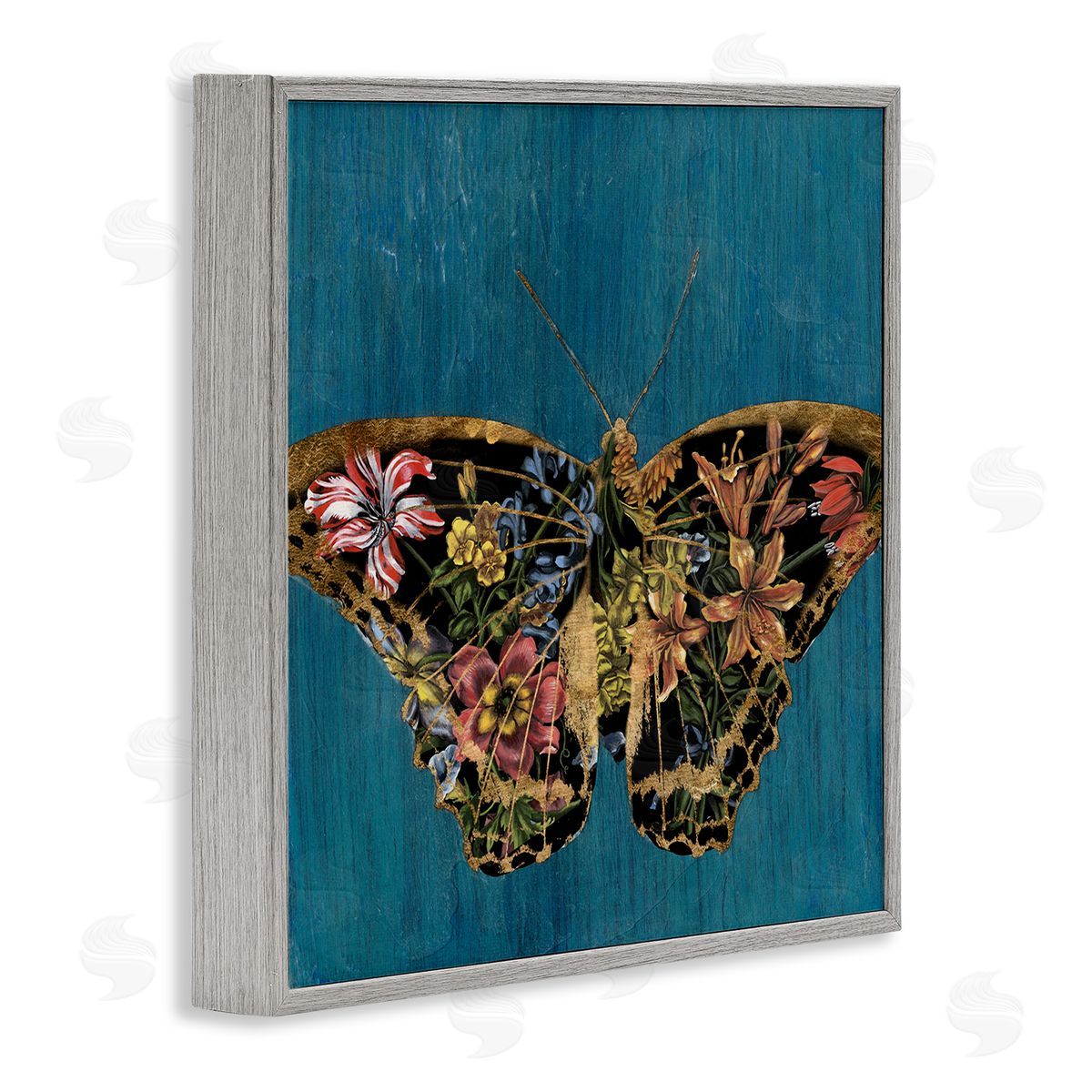 Naomi McCavitt Lily Pattern Butterfly Gray Framed Giclee Wall Art Print