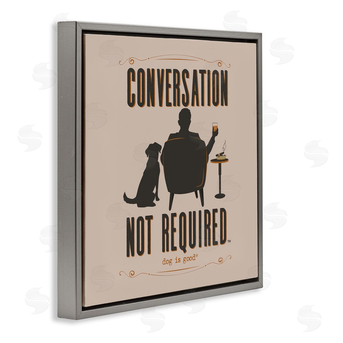 Dog Is Good No Conversation Dog Humor Gray Floating Frame Canvas Wall Art Print