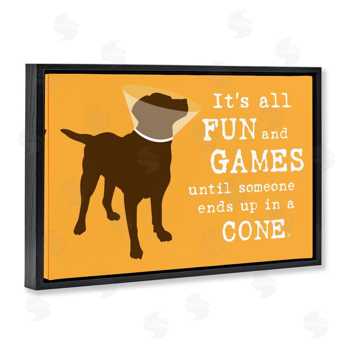Dog Is Good Fun & Games Cone Black Floating Frame Canvas Wall Art Print