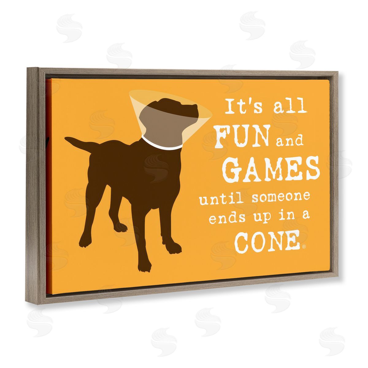 Dog Is Good Fun & Games Cone Brown Floating Frame Canvas Wall Art Print