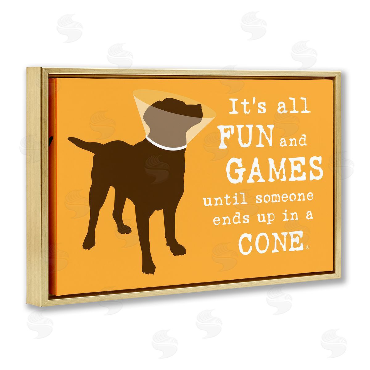 Dog Is Good Fun & Games Cone Gold Floating Frame Canvas Wall Art Print