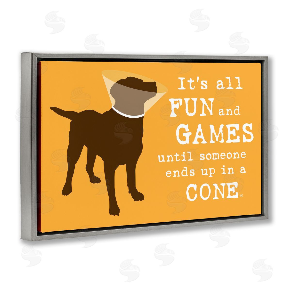 Dog Is Good Fun & Games Cone Gray Floating Frame Canvas Wall Art Print