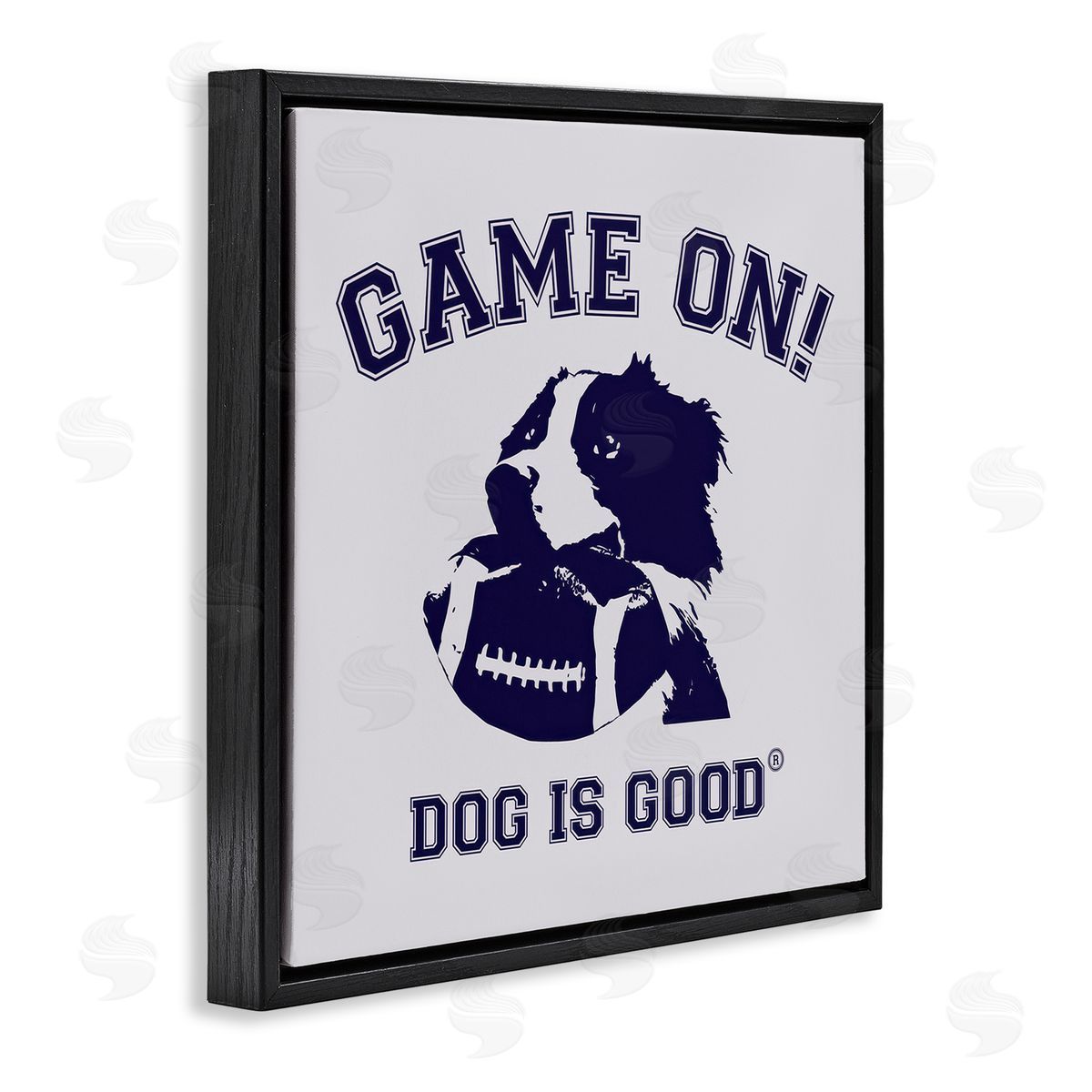 Dog Is Good Game On Dog & Football Black Floating Frame Canvas Wall Art Print