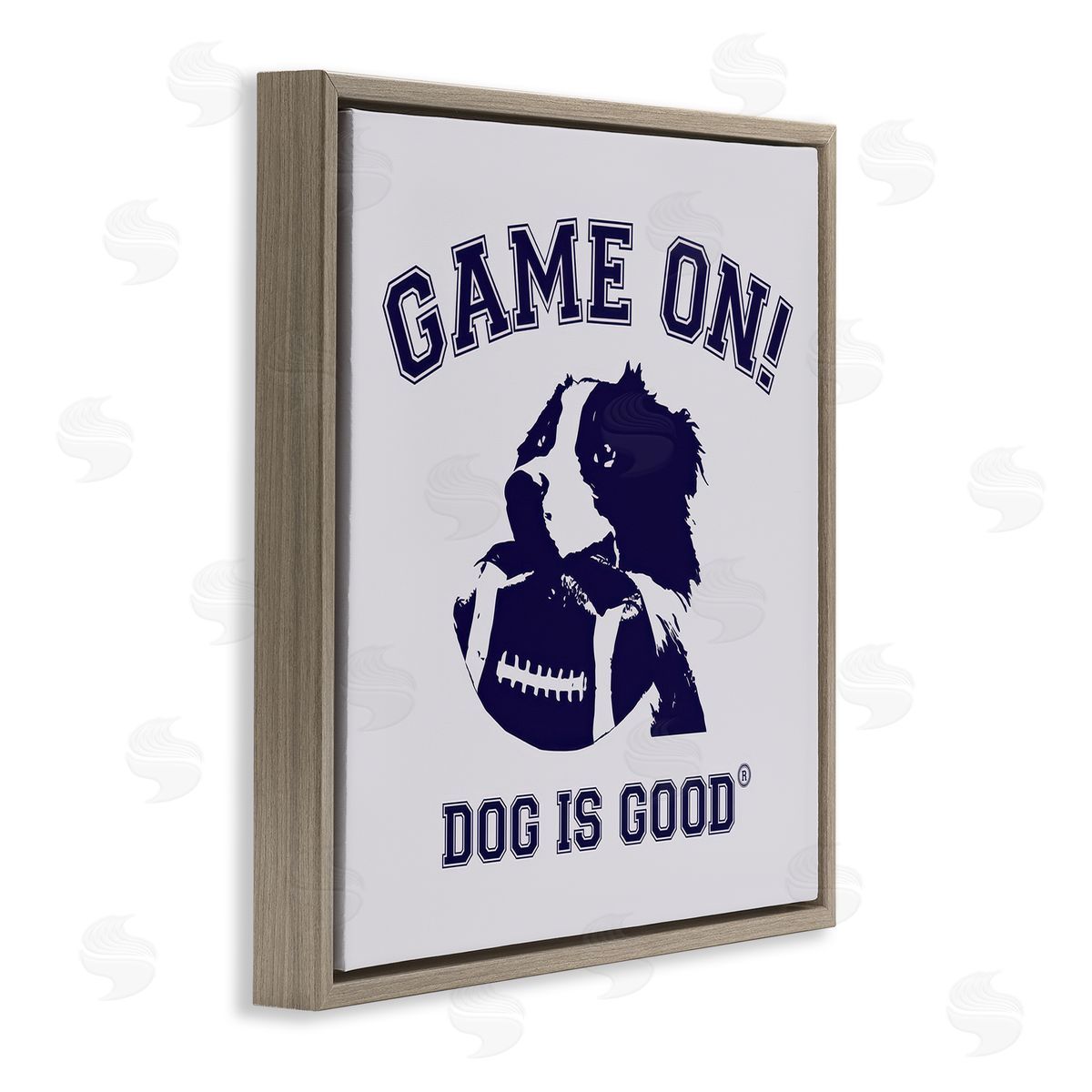 Dog Is Good Game On Dog & Football Brown Floating Frame Canvas Wall Art Print