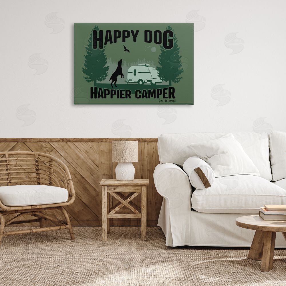 Dog Is Good Happier Camper with Dog Canvas Wall Art Print in Room