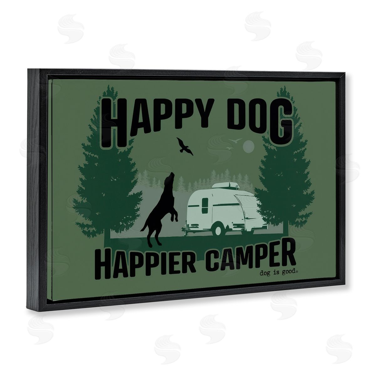 Dog Is Good Happier Camper with Dog Black Floating Frame Canvas Wall Art Print