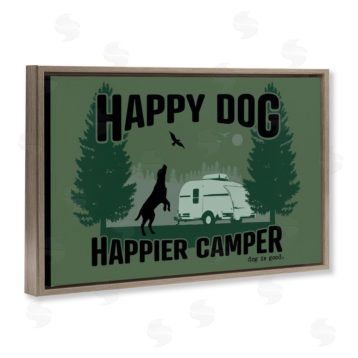 Dog Is Good Happier Camper with Dog Brown Floating Frame Canvas Wall Art Print