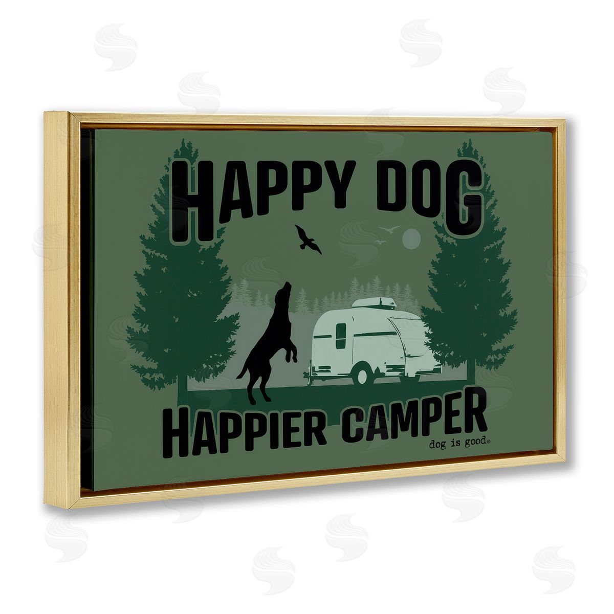 Dog Is Good Happier Camper with Dog Gold Floating Frame Canvas Wall Art Print