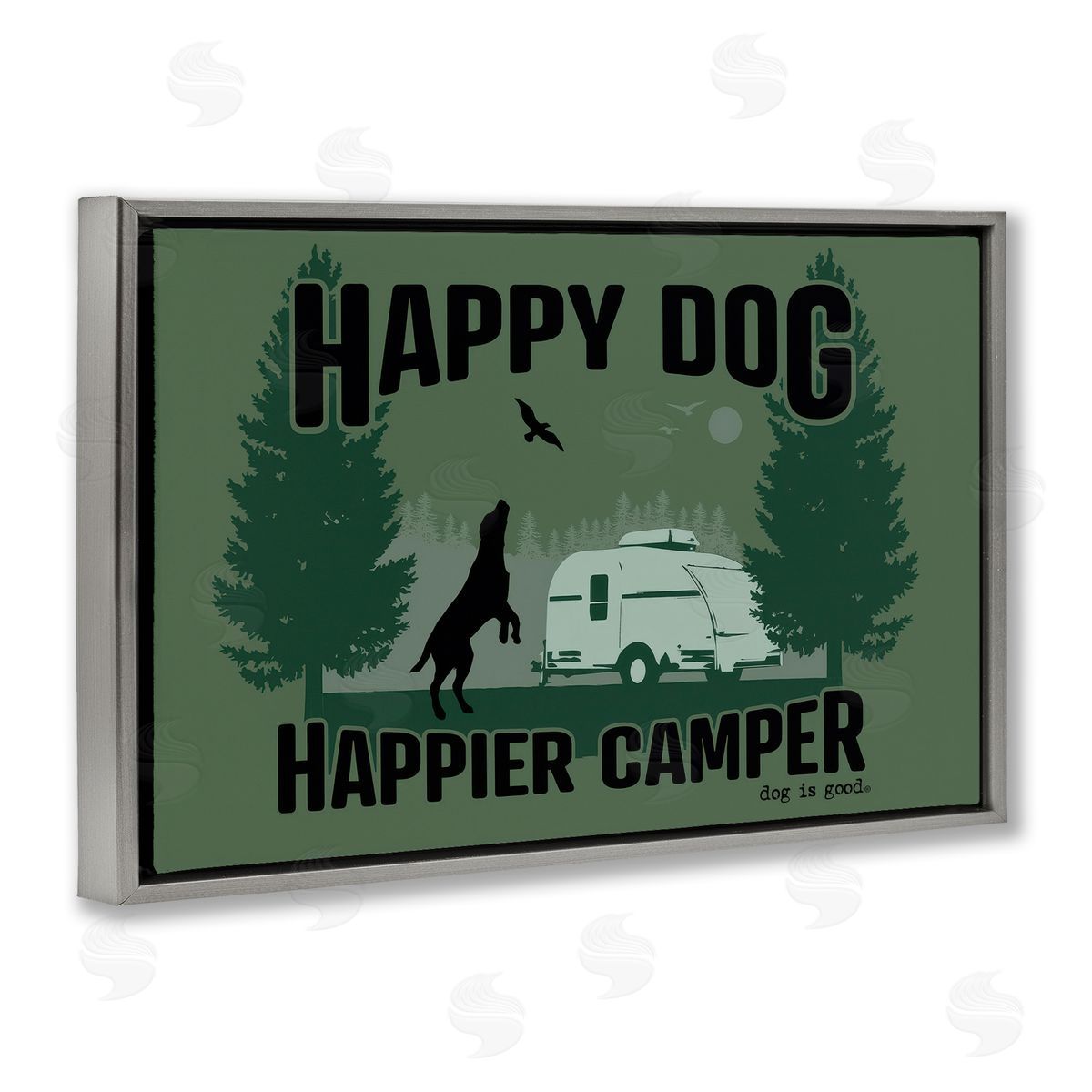 Dog Is Good Happier Camper with Dog Gray Floating Frame Canvas Wall Art Print