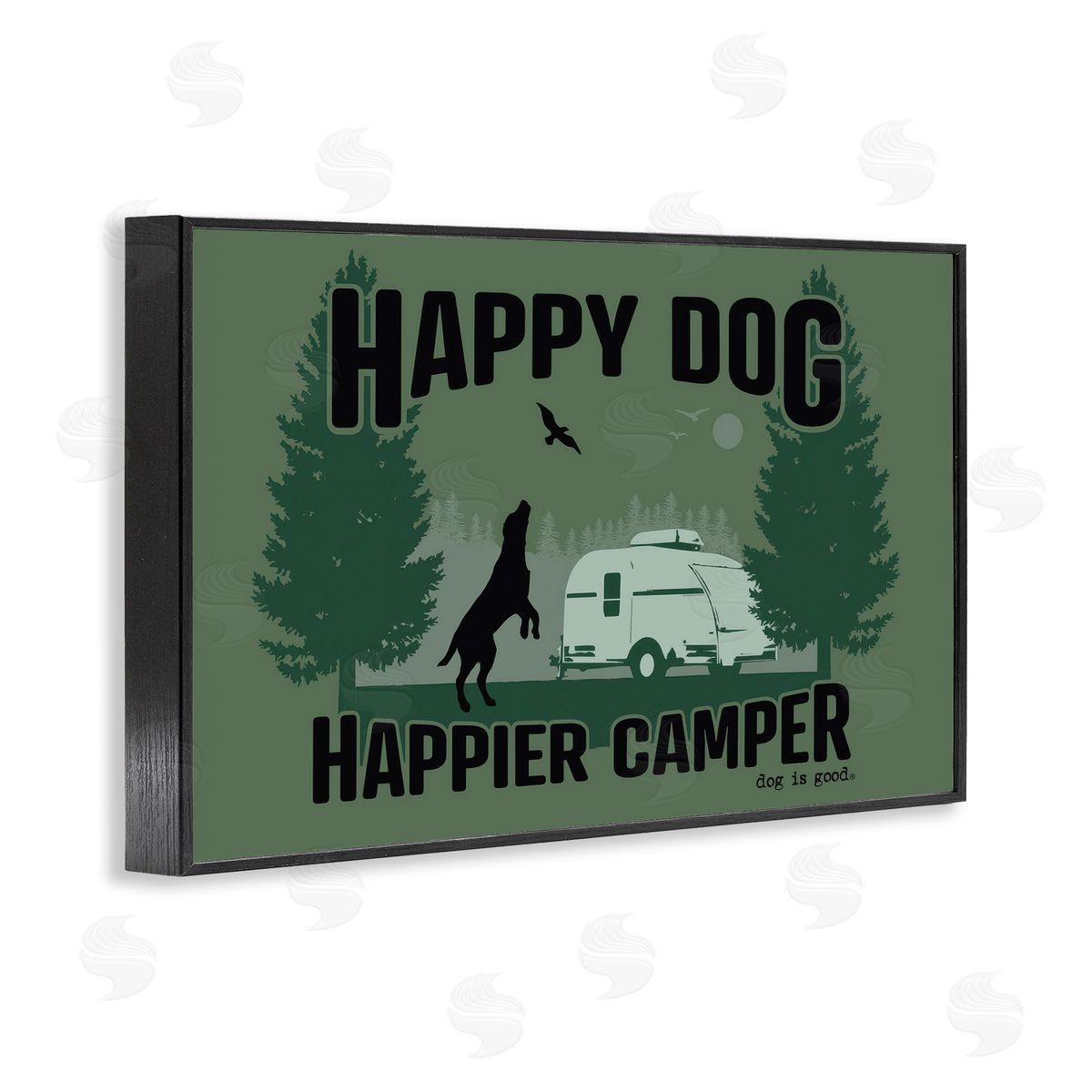 Dog Is Good Happier Camper with Dog Black Framed Giclee Wall Art Print