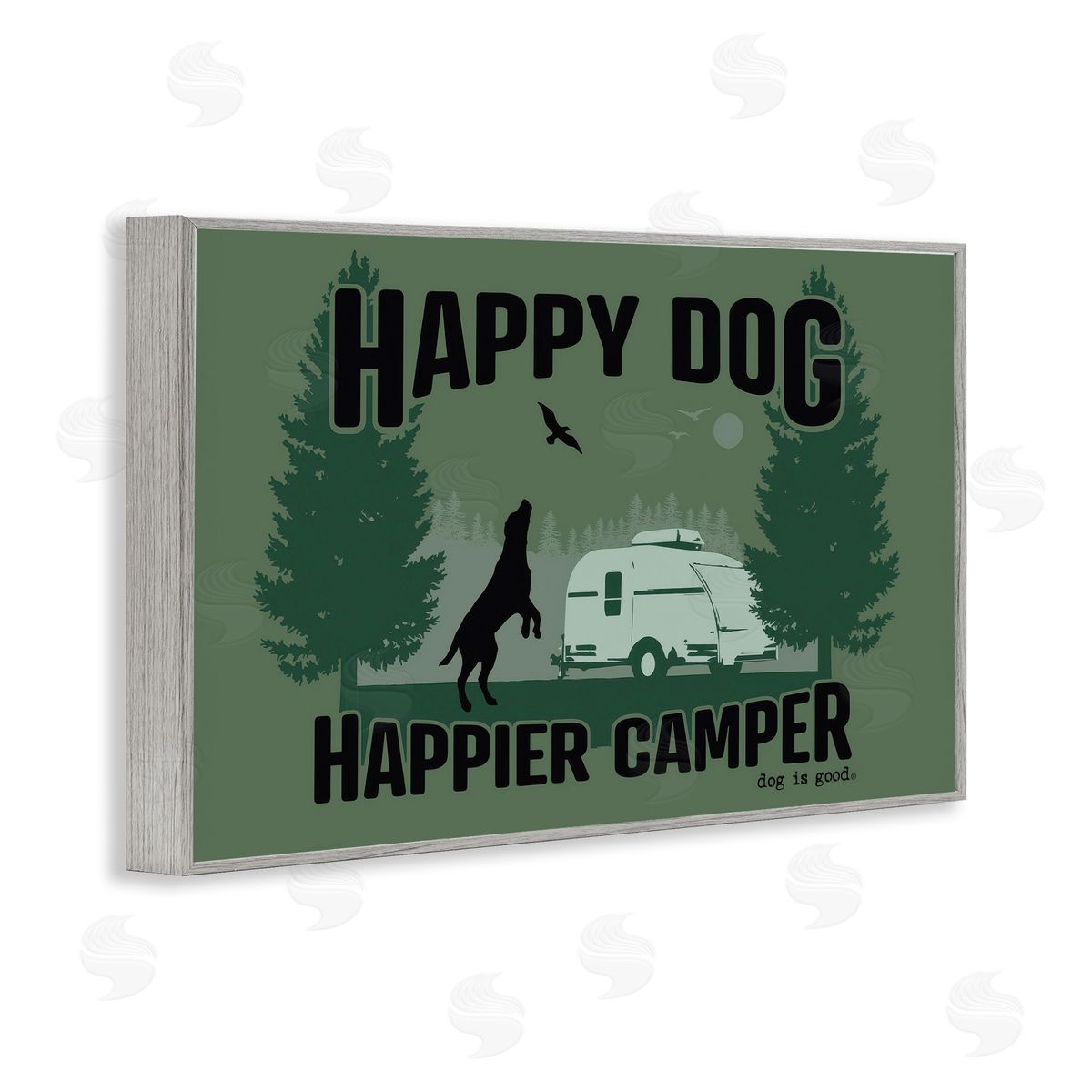 Dog Is Good Happier Camper with Dog Gray Framed Giclee Wall Art Print