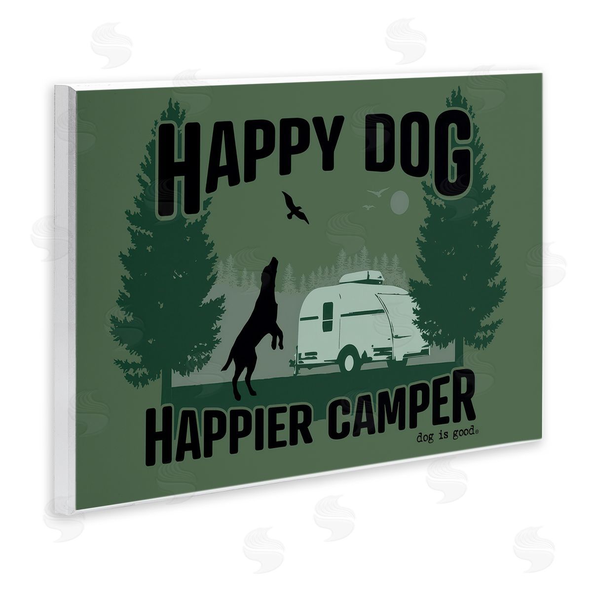 Dog Is Good Happier Camper with Dog Wooden Wall Plaque Art Print