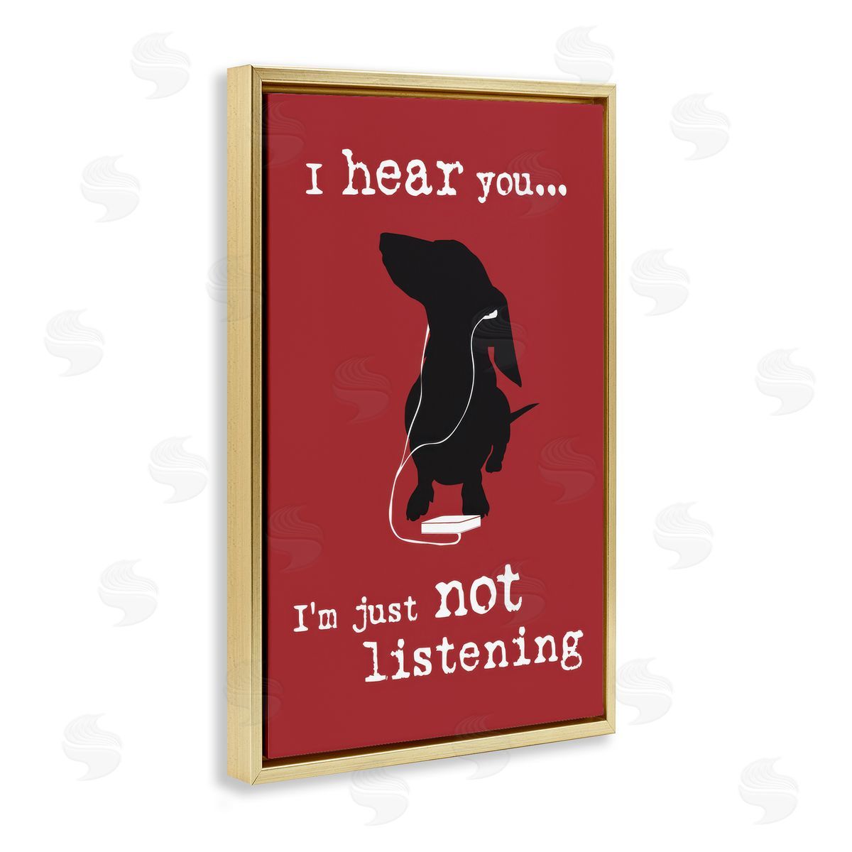 Dog Is Good Not Listening Dog Headphones Gold Floating Frame Canvas Wall Art Print