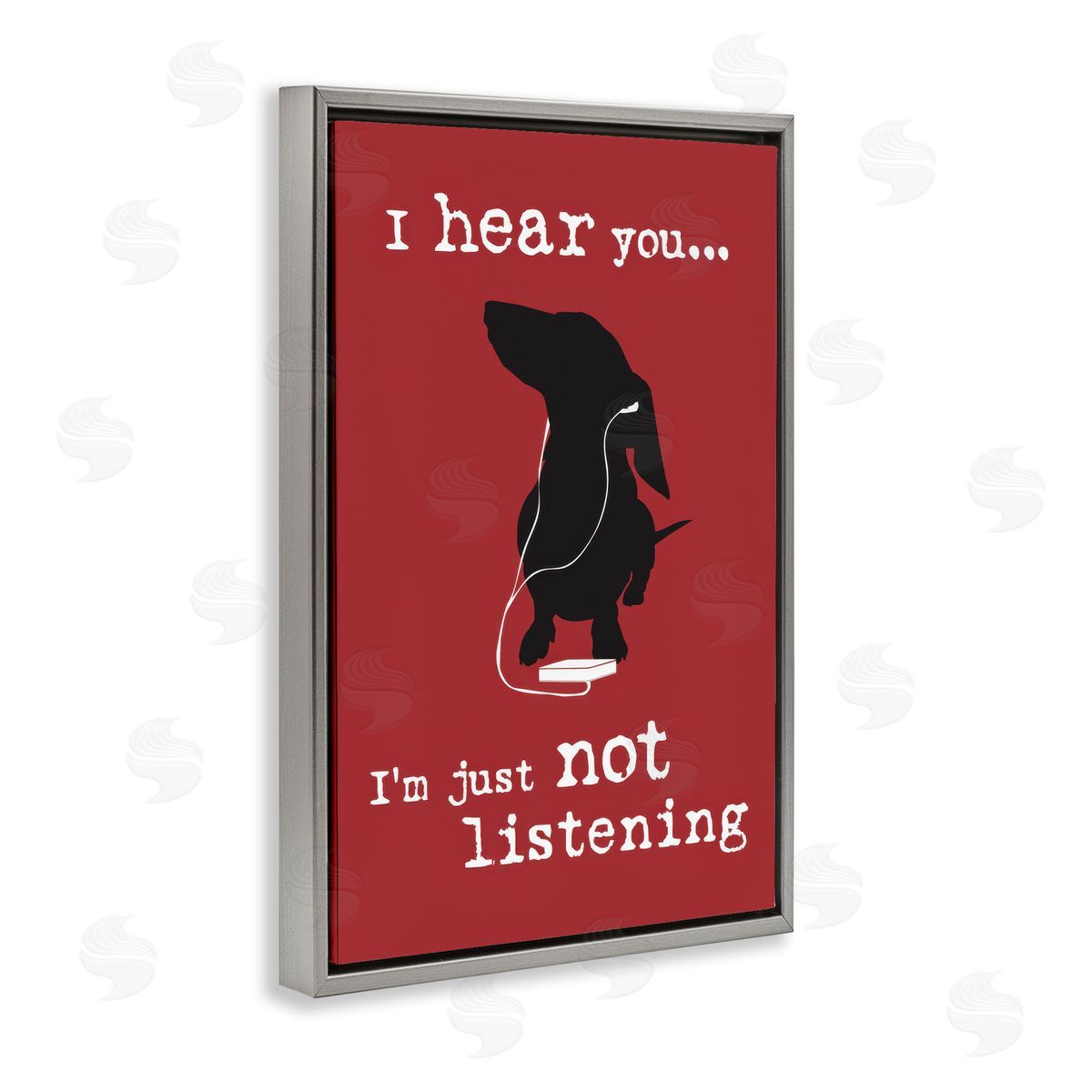Dog Is Good Not Listening Dog Headphones Gray Floating Frame Canvas Wall Art Print