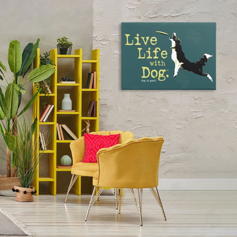 Dog Is Good Dog Playing Fetch Phrase Canvas Wall Art Print in Room