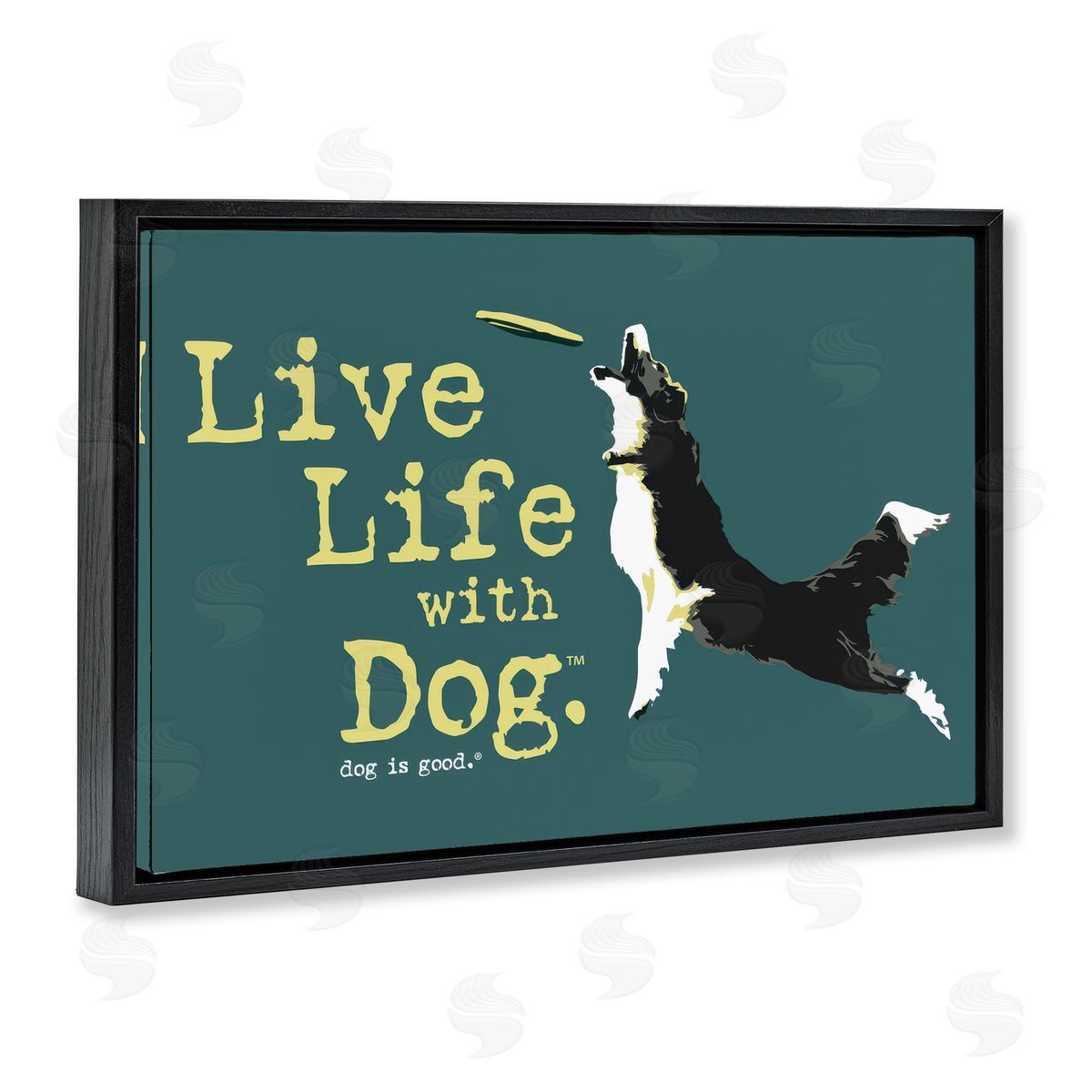 Dog Is Good Dog Playing Fetch Phrase Black Floating Frame Canvas Wall Art Print
