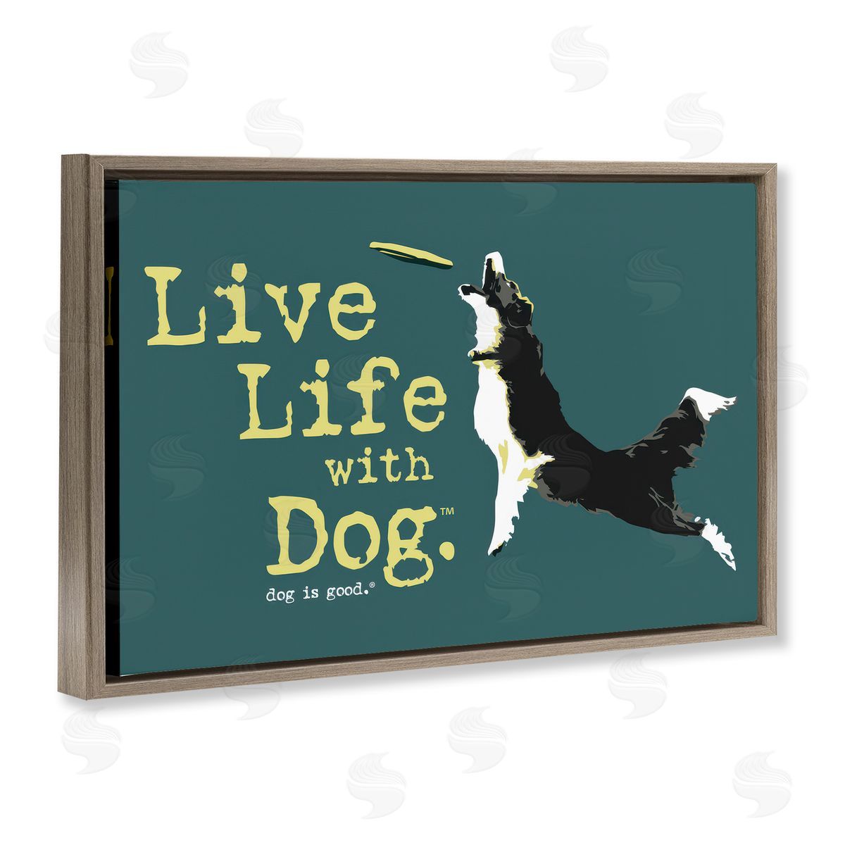Dog Is Good Dog Playing Fetch Phrase Brown Floating Frame Canvas Wall Art Print