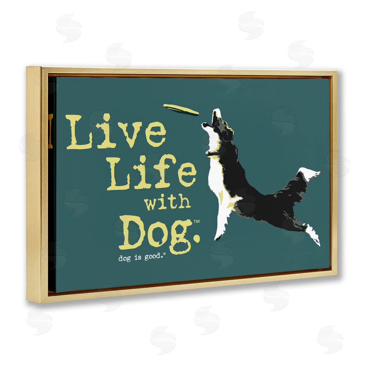 Dog Is Good Dog Playing Fetch Phrase Gold Floating Frame Canvas Wall Art Print