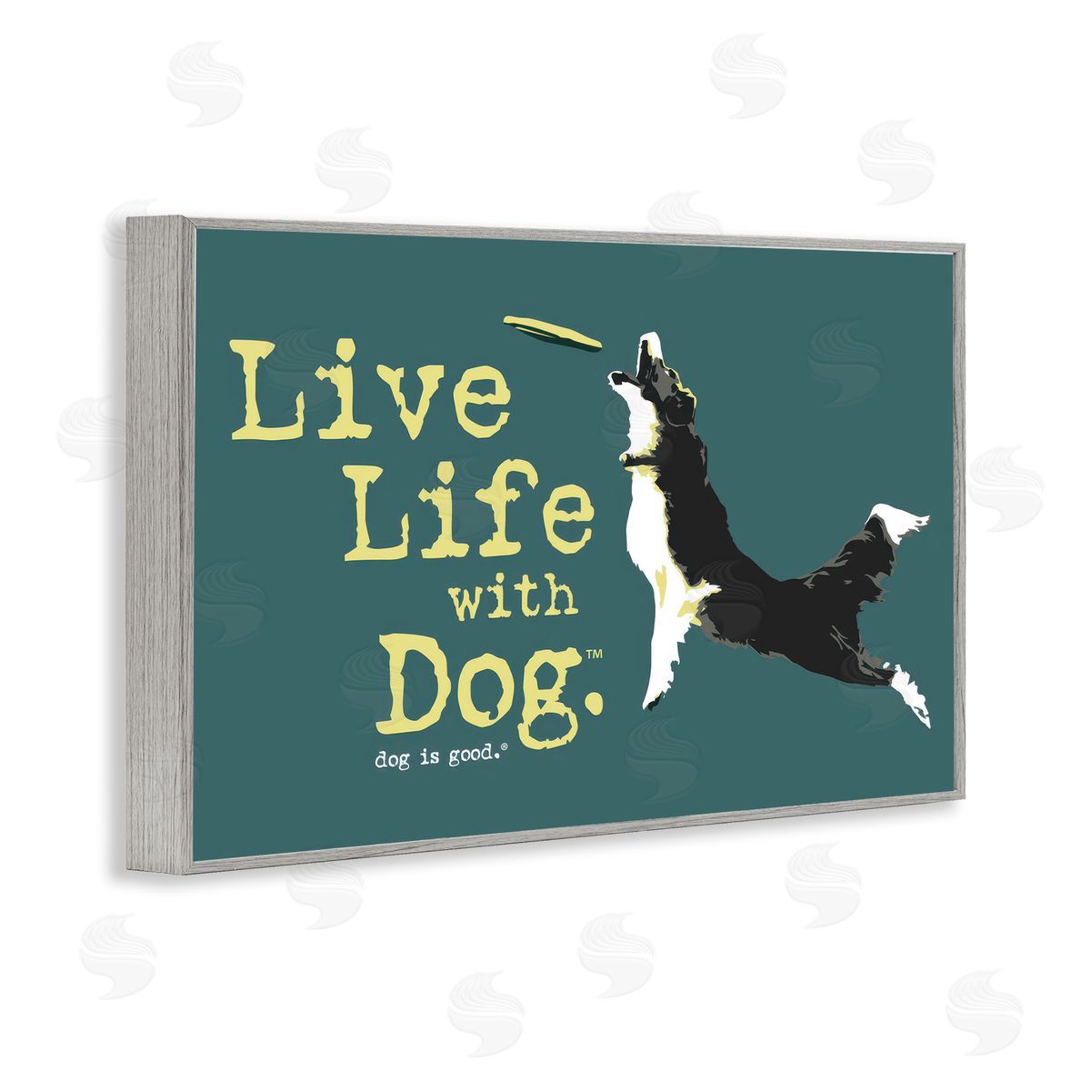 Dog Is Good Dog Playing Fetch Phrase Gray Framed Giclee Wall Art Print