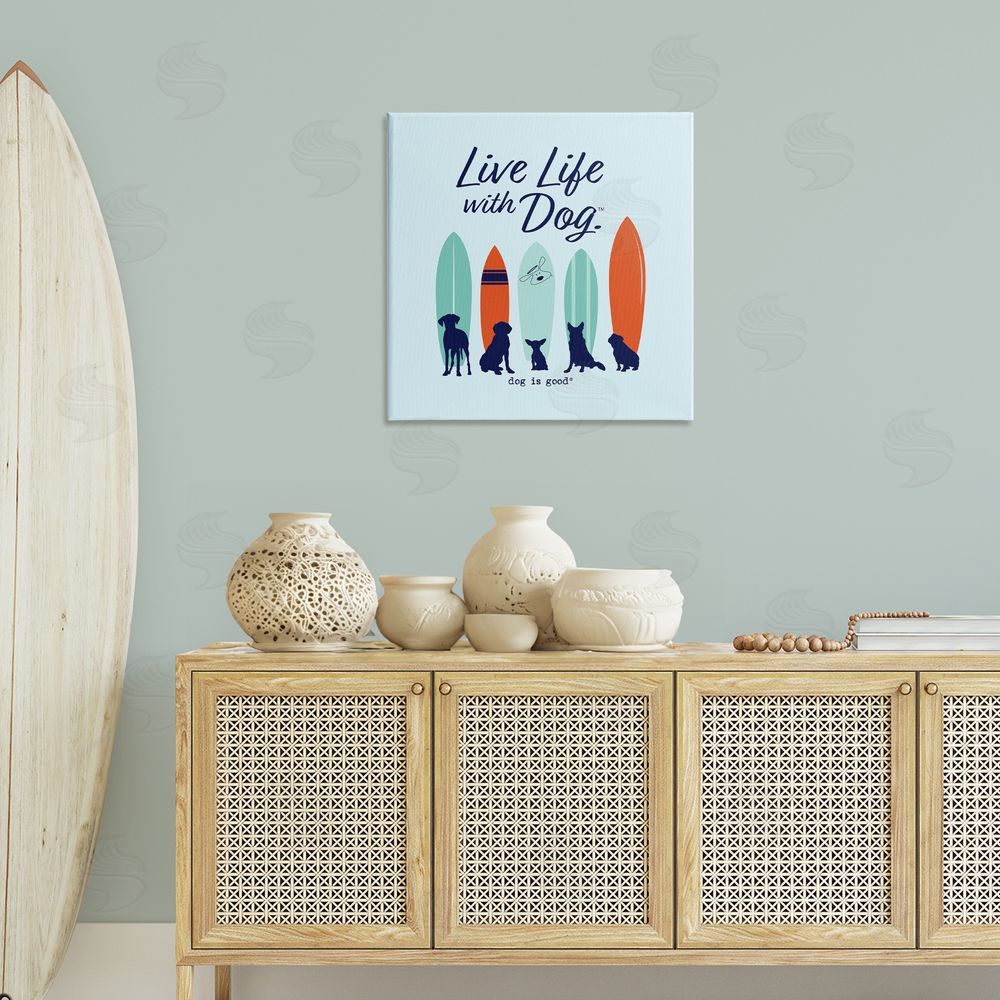 Dog Is Good Surfboards & Dogs Phrase Canvas Wall Art Print in Room