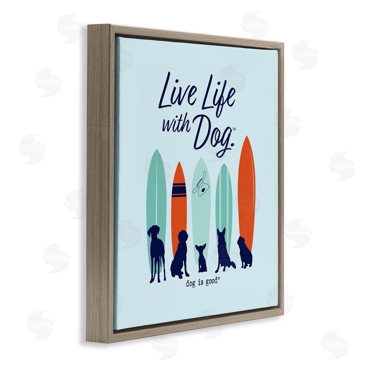 Dog Is Good Surfboards & Dogs Phrase Brown Floating Frame Canvas Wall Art Print