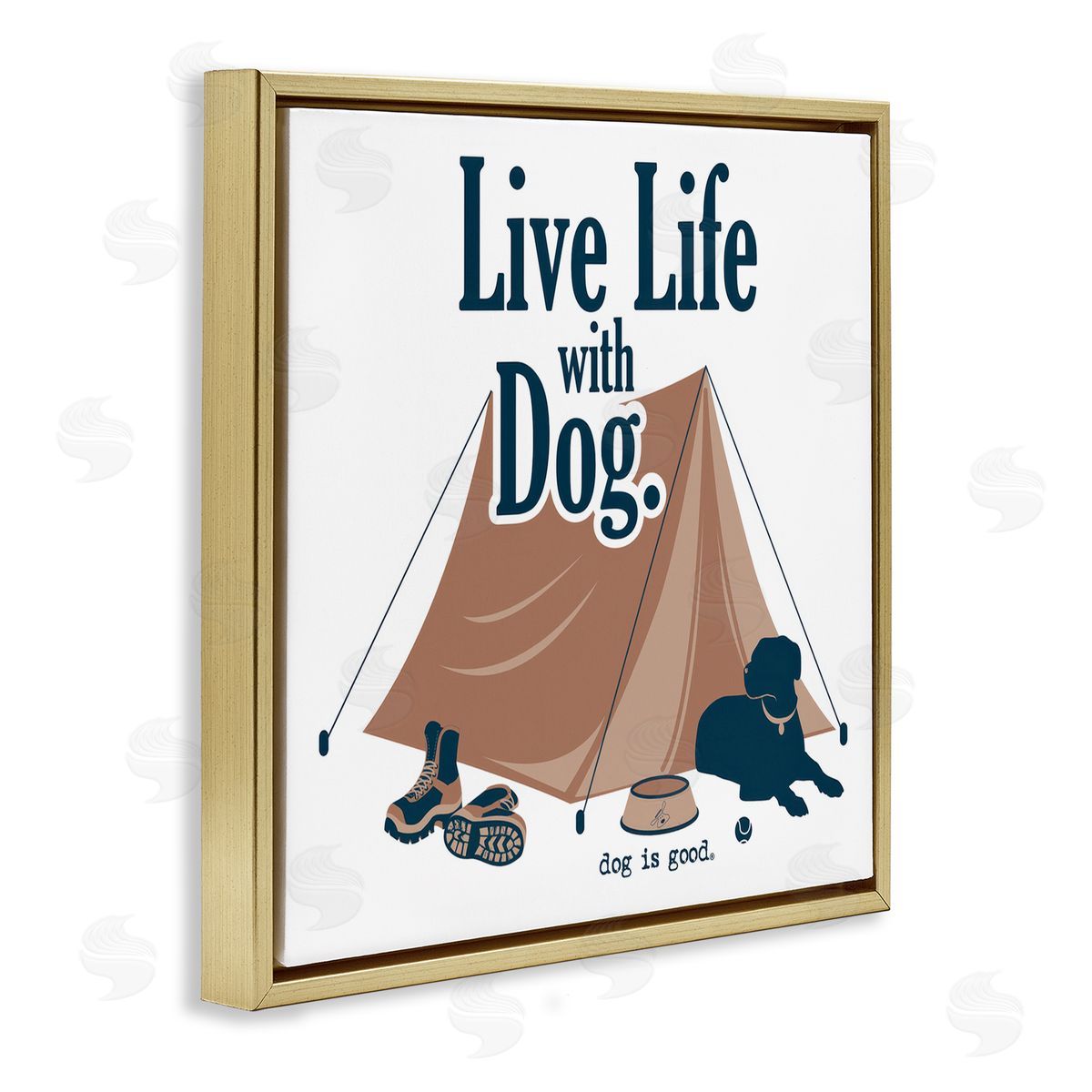 Dog Is Good Camping Life with Dog Gold Floating Frame Canvas Wall Art Print