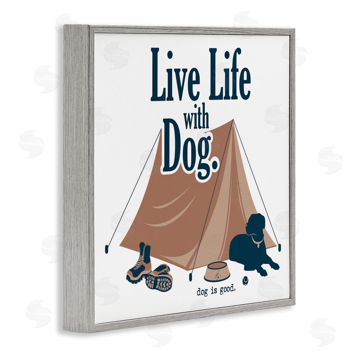 Dog Is Good Camping Life with Dog Gray Framed Giclee Wall Art Print