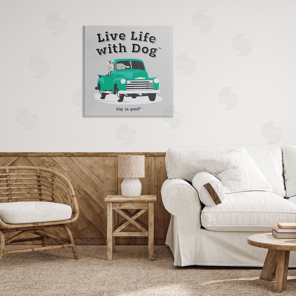 Dog Is Good Dog in Pickup Truck Canvas Wall Art Print in Room