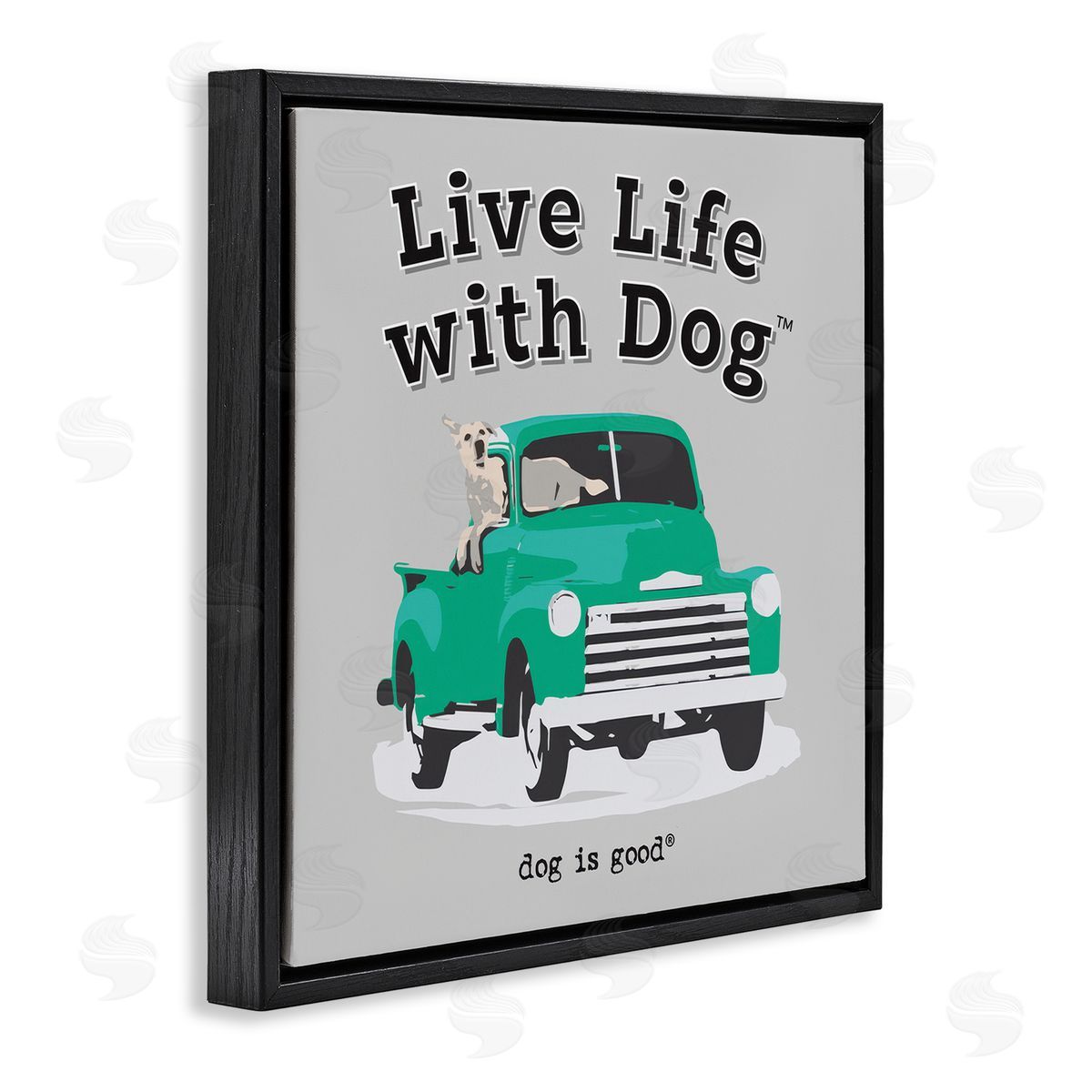 Dog Is Good Dog in Pickup Truck Black Floating Frame Canvas Wall Art Print