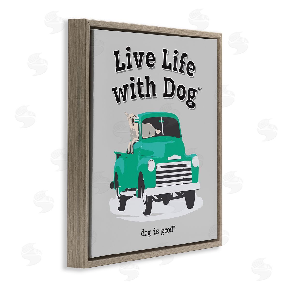 Dog Is Good Dog in Pickup Truck Brown Floating Frame Canvas Wall Art Print