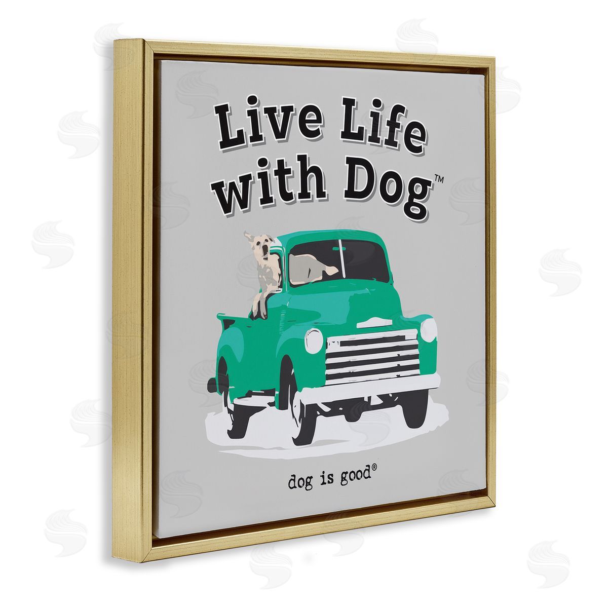 Dog Is Good Dog in Pickup Truck Gold Floating Frame Canvas Wall Art Print