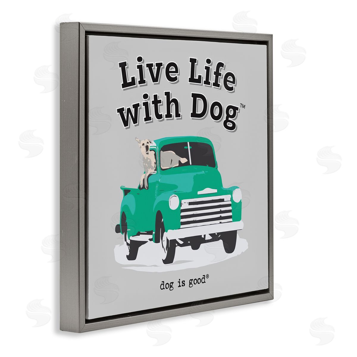 Dog Is Good Dog in Pickup Truck Gray Floating Frame Canvas Wall Art Print