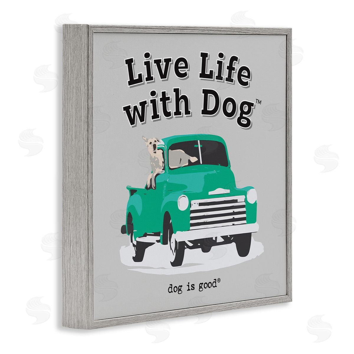 Dog Is Good Dog in Pickup Truck Gray Framed Giclee Wall Art Print