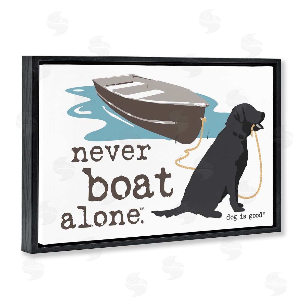 Dog Is Good Never Boat Alone Dog Black Floating Frame Canvas Wall Art Print