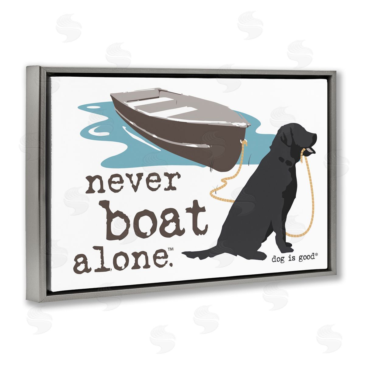 Dog Is Good Never Boat Alone Dog Gray Floating Frame Canvas Wall Art Print