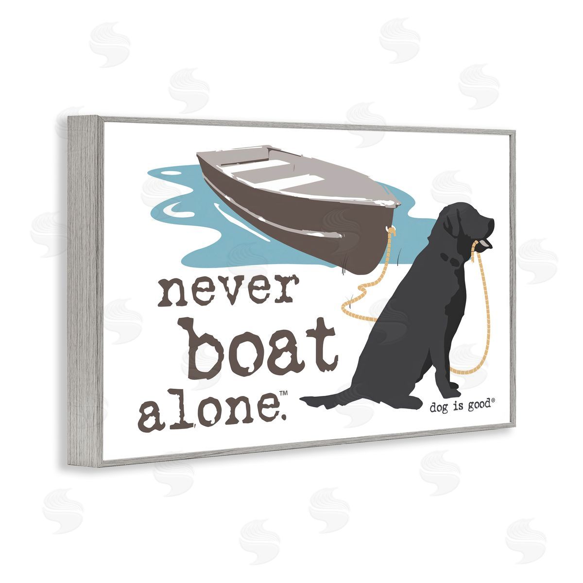 Dog Is Good Never Boat Alone Dog Gray Framed Giclee Wall Art Print