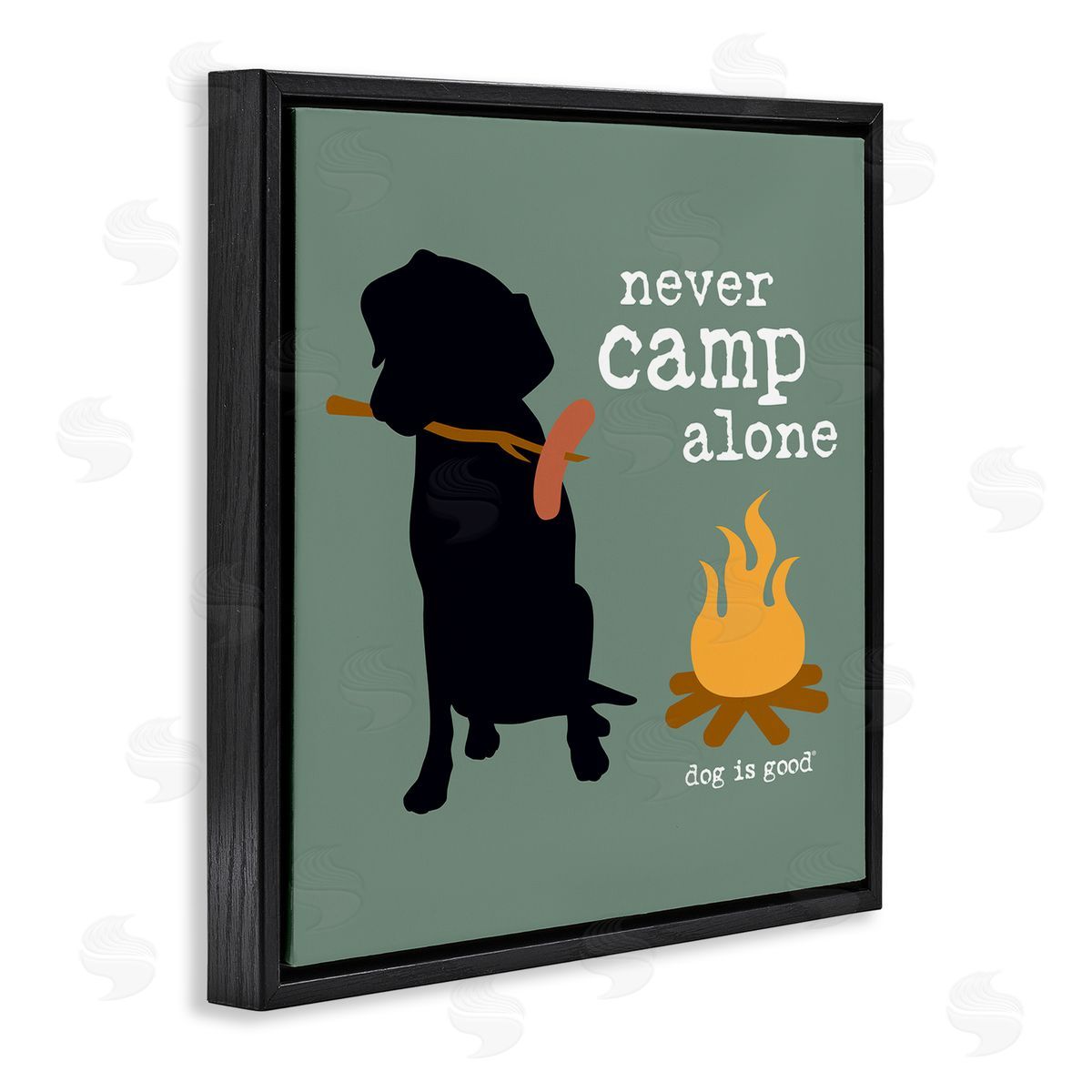 Dog Is Good Never Camp Alone Dog Black Floating Frame Canvas Wall Art Print