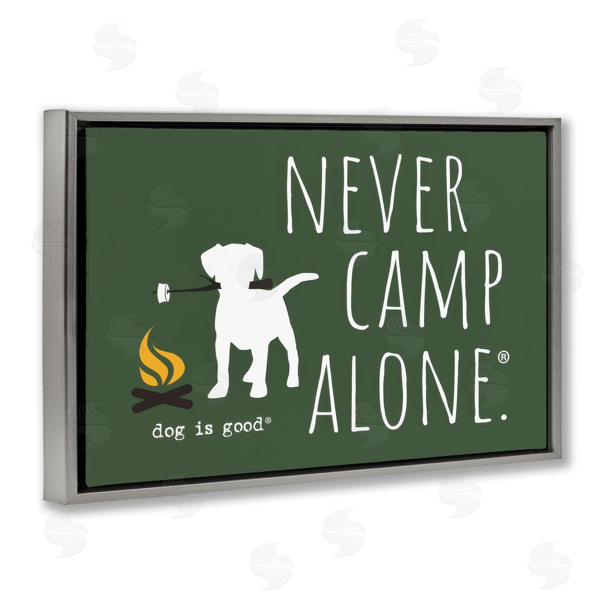 Dog Is Good Never Camp Alone Gray Floating Frame Canvas Wall Art Print